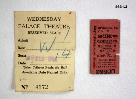 Theatre and train tickets WW2 era