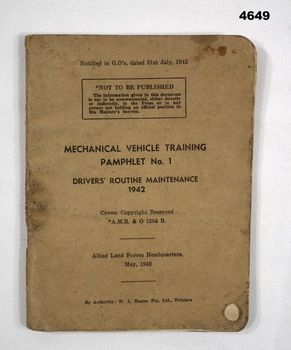 Pamphlet, mechanical vehicle training 1942