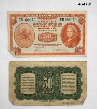 Two Dutch 50 cent currency notes 1943