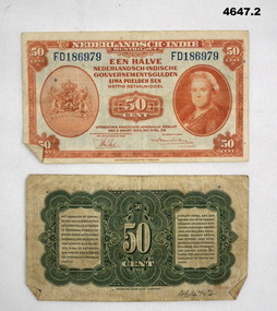 Two Dutch 50 cent currency notes 1943