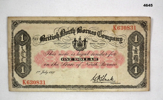 Currency, British North Borneo Company 1940