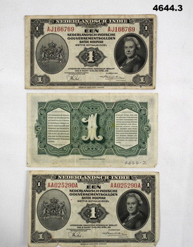 Three Dutch currency notes 1943