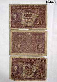 Malayan currency 50 cent notes
