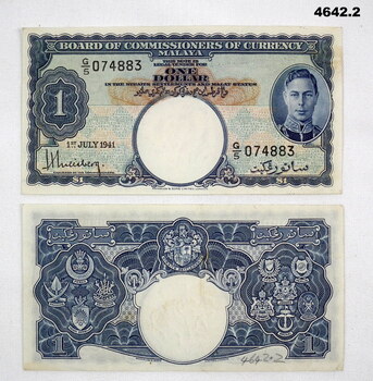 Two One Dollar Malayan currency notes