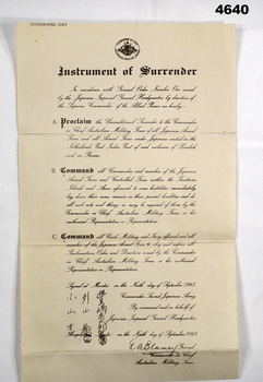 Document in English/Japanese re Japanese surrender