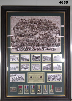 Framed Montage of photographs and medals.