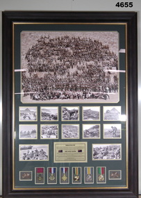 Framed Montage of photographs and medals.