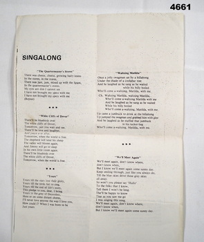 The Alamein Singalong Sheet