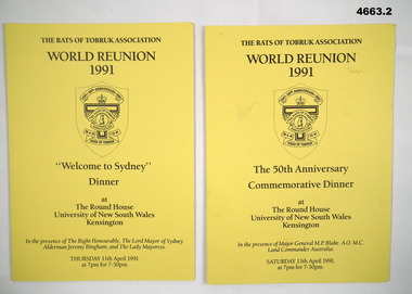 Menu Cards for two Rats Association Dinner