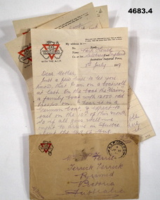 Letters and envelopes on YMCA stationary WW1