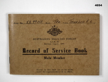 Record of Service book WW2 issue