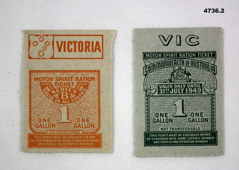 Two petrol ration tickets one gallon each