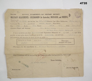 Document relating to military payment to Spouse.