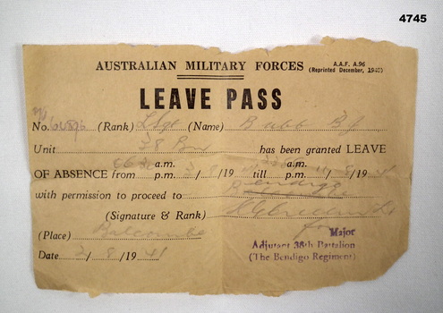Leave pass issued in 1941