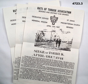 Single sheet pamphlet, Rats of Tobruk Bendigo