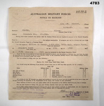 Document re reporting for duty WW2