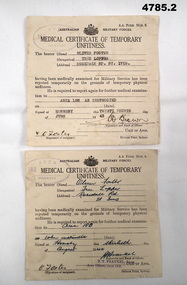 Two documents relating to temporary unfitness.