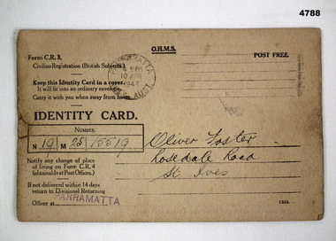 Identity card civilian OHMS 1942