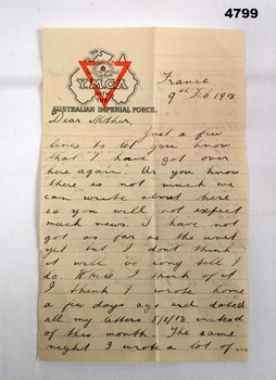 Soldiers letter to mother dated 9 Feb 1918