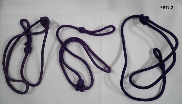 Set of three purple coloured lanyards.