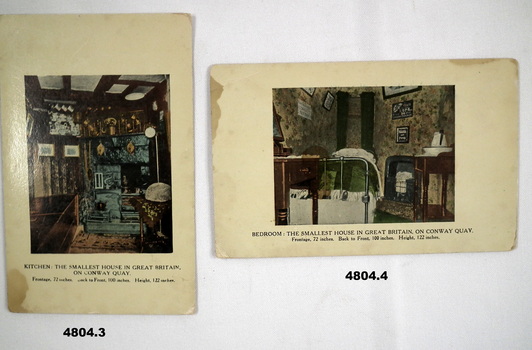 Two scenic postcards of the interior of the smallest house in Britain.