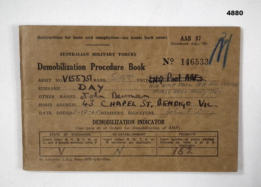 Demobilization procedure book AAB 87 WW2
