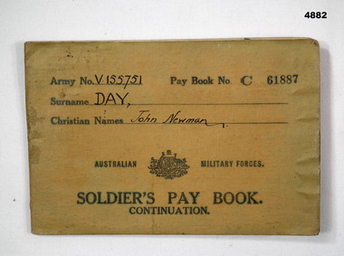 Soldiers pay book No C61887 WW2