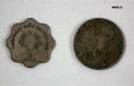 Two South Vietnamese coins 5 & 10 Dong