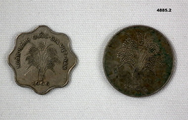 Two South Vietnamese coins 5 & 10 Dong