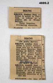 Two newspaper cuttings re a death in Vietnam