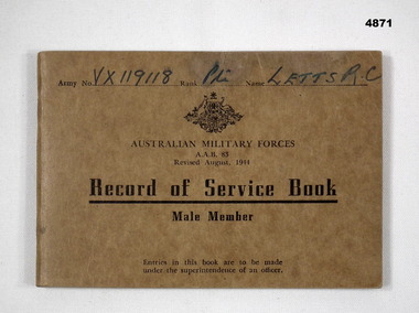 Record of Army Service book