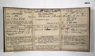 Army Driving Licence WW2