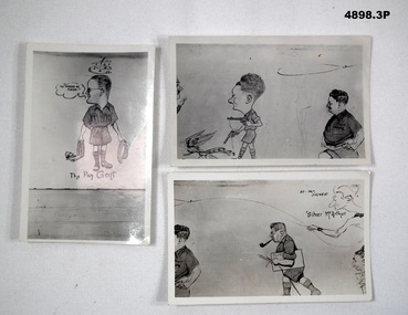 Three photos of 'Sketch's' of soldiers.