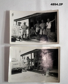 Two black & White Photographs of soldiers with mailbags.