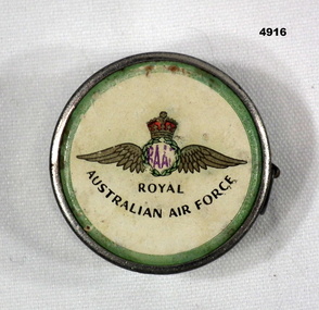 Souvenir round, silver tape measure RAAF.