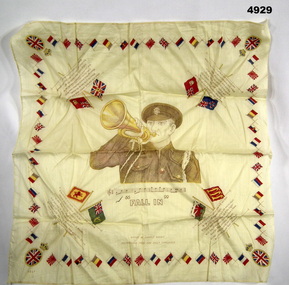 Cloth poster with patriotic encouragements.