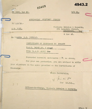 AMF Certificate of discharge for K E Beckman