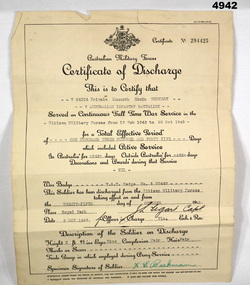 Discharge certificate for K E Beckman