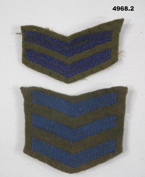 Striped chevrons for years of service.