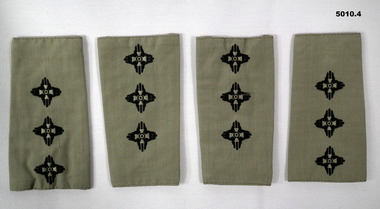 Four khaki coloured slide shoulder boards with captain's pips for wearing with poly shirts.