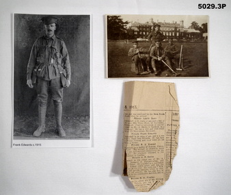 PHOTOGRAPHS  & NEWSCLIPPINGS of Frank Edwards 1541 WW1.