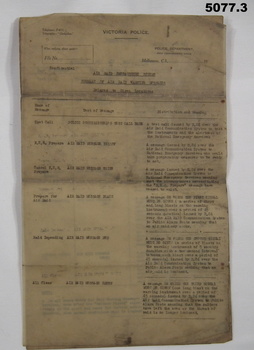 Victoria Police Air Raid Summary.