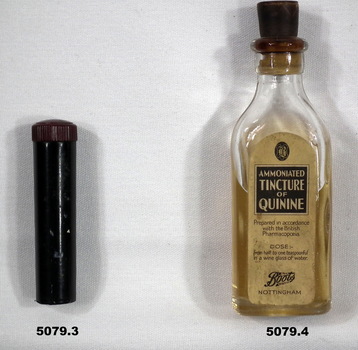 Medical items - Iodine and Tincture of Quinine.