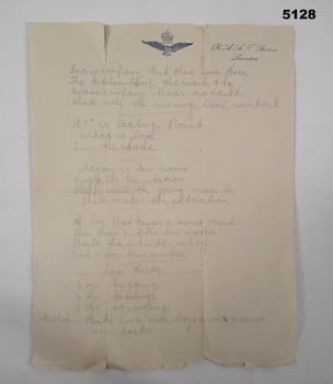 WW2 Risque/Romantic Poetry written on RAAF letterhead.