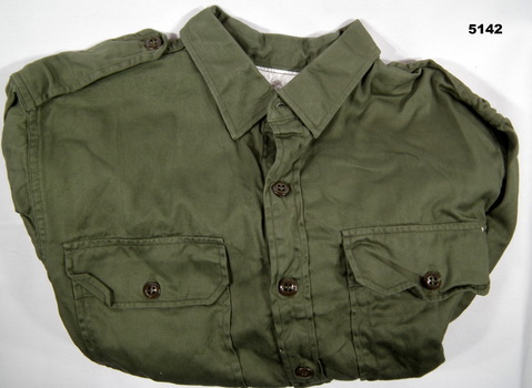 Khaki, cotton long sleeved shirt.