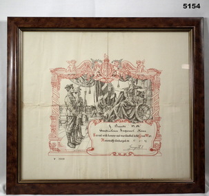 Certificate - HONOURABLY DISCHARGED WW1, 18.3.1919