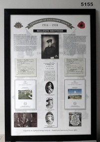Framed Memorabilia story re Eaglehawk Soldiers WW1 - Bellesini Brothers. 