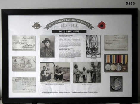 Framed story re Eaglehawk Soldiers WW1.