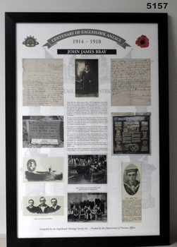 Framed Story re Eaglehawk Soldiers WW1.  "John James Bray"