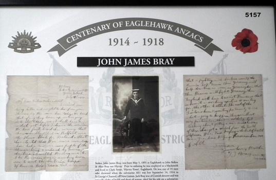 Framed Story re Eaglehawk Soldiers WW1.  "John James Bray"